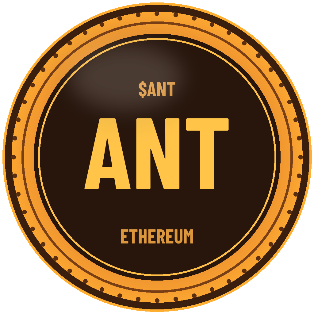 $ANT logo portrait: orange ant with an A-marked beige cap